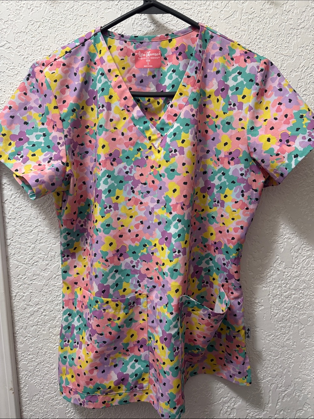 Women’s Floral V-Neck Scrub Top in Pink, Mint & Yellow